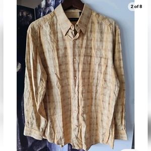 Jhane Barnes Men's Goldenrod‎ Geometric Design Long Sleeve Collar Shirt Size M